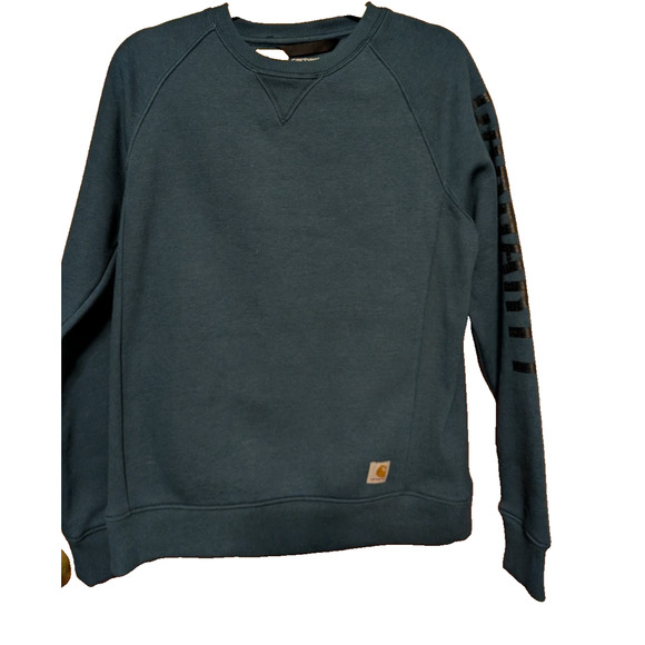 Carhartt Sweatshirt Relaxed Fit Logo Sleeve Graphic Blue MEDIUM 8-10 NEW NWT - Picture 1 of 7